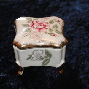 Vintage Porcelain Trinket Box, gold trimmed